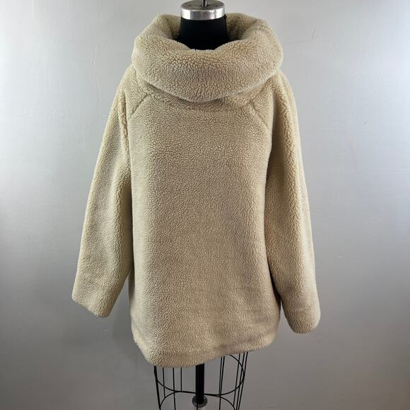 Mes Demoiselles Paris Beige Sherpa Fleece Turtle Neck Raglan Sleeve Pullover 2 - Picture 2 of 12